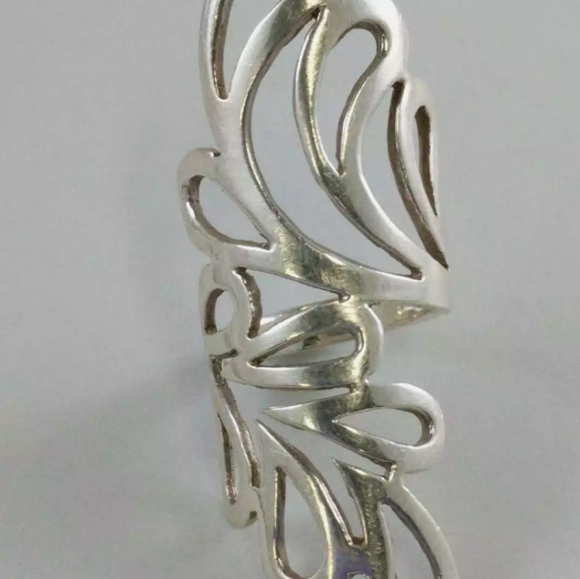 Scroll sterling silver ring. .925 laser cut ring. Long. VINTAGE EXCELLENT - Picture 5 of 14